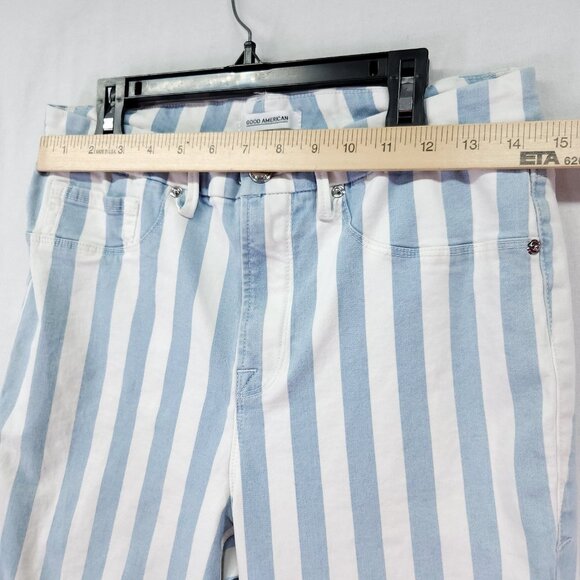 Good American Good Legs Crop Jeans Size 12 /31 Skinny White Blue Striped - Picture 3 of 15
